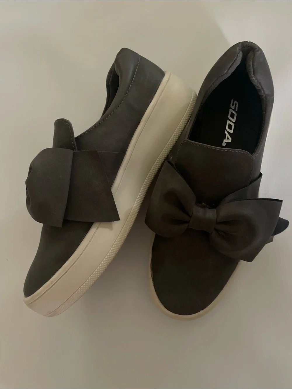 SODA Women’s Charcoal Gray Faux Leather Oversized Bow Slip-On Shoes